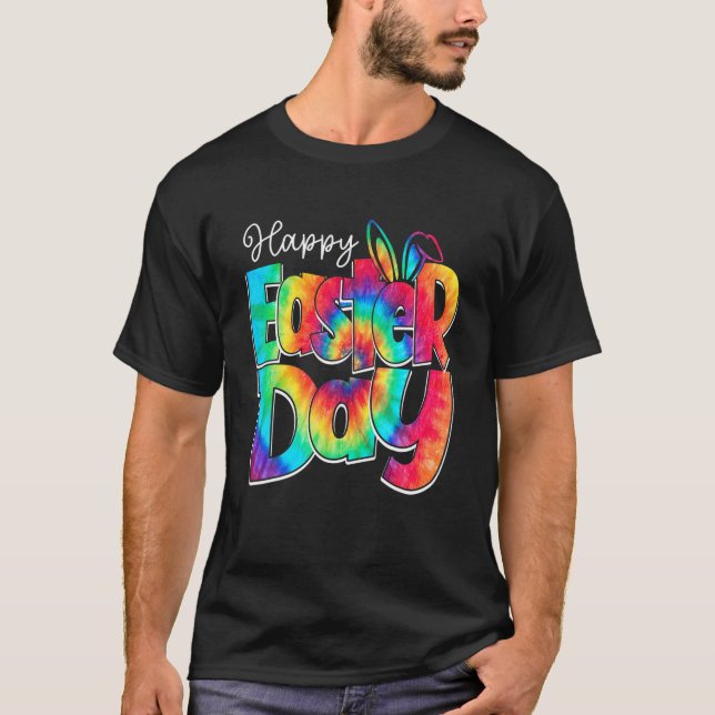 T-shirt Joyeux Jour de Pâques Tie Dye Lapin Lapin Face Drô (Devant)