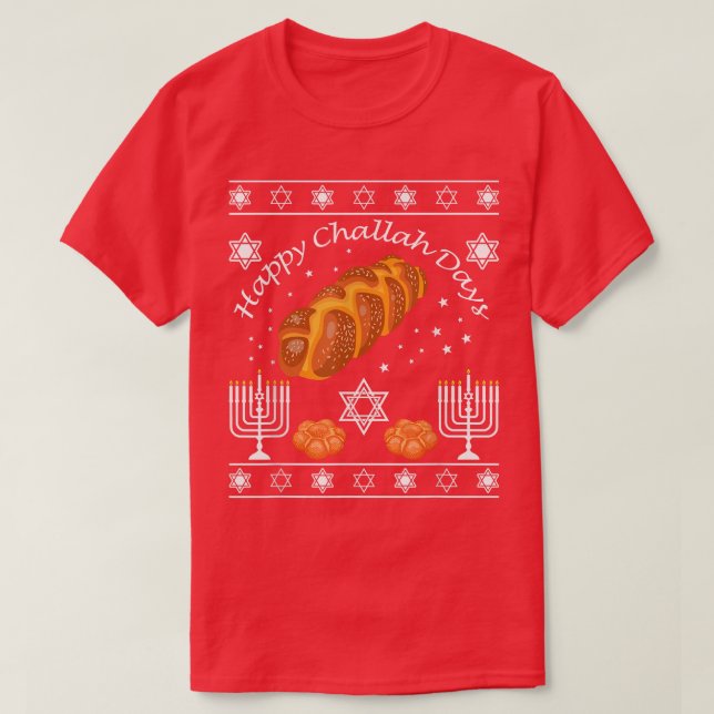 T-shirt Joyeux Jours de Challah Hanoukka Menorah Ugly Pyja (Design devant)