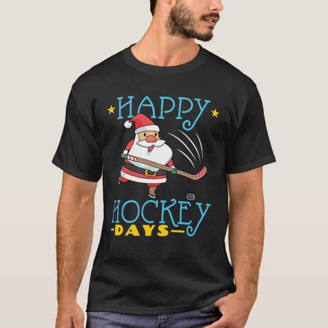 T-shirt Joyeux Jours de hockey Noël Père Noël (Devant)