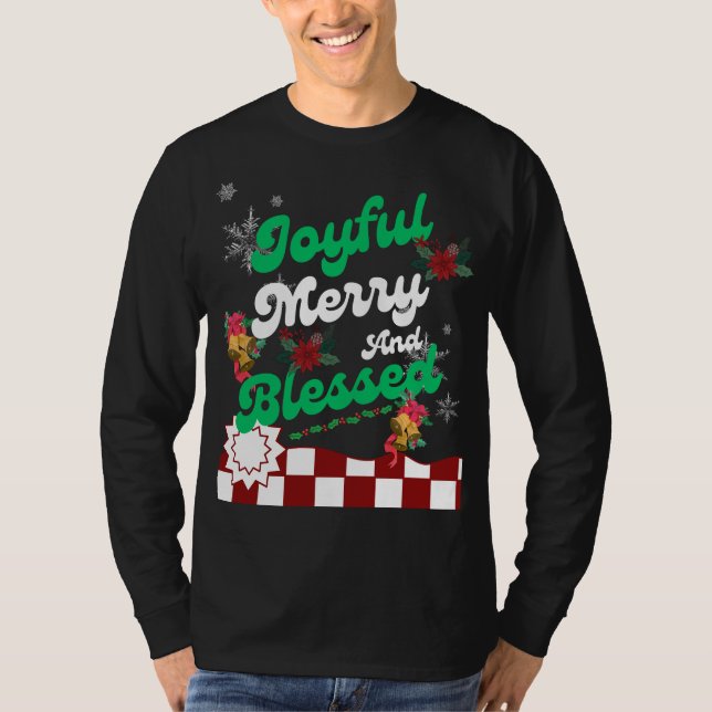 T-shirt Joyeux Joyeux et béni, Noël rétro (Devant)