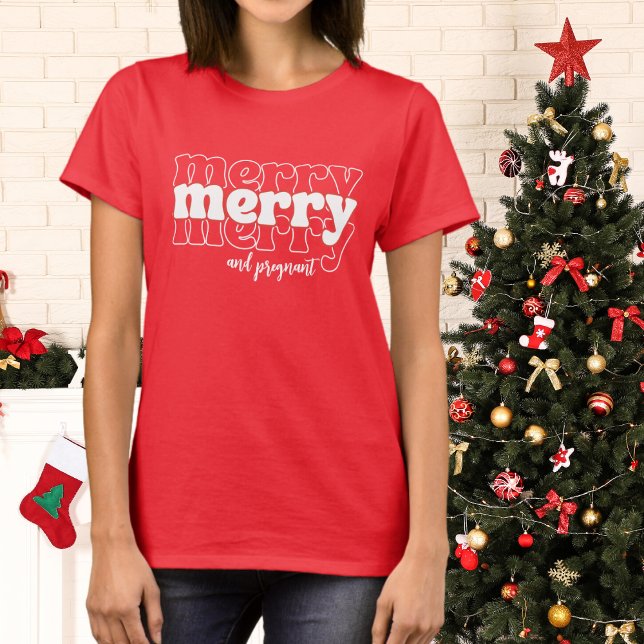 T-shirt Joyeux Joyeux et Enceinte Noël Typographie (Créateur téléchargé)
