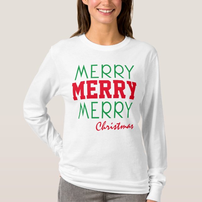 T-SHIRT JOYEUX JOYEUX NOËL TYPOGRAPHIE ROUGE VERT (Devant)