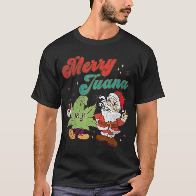 T-shirt Joyeux Juana Noël Drôle Père Noël Fumer Weed Sto (Devant)