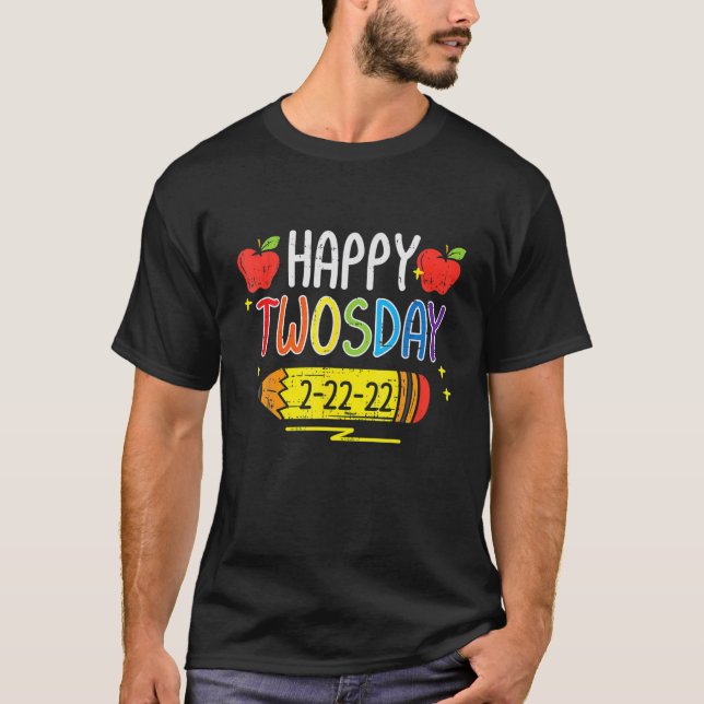 T-shirt Joyeux Jumeau 2-22-22 Pencil Apple Twos Day 2022 2 (Devant)