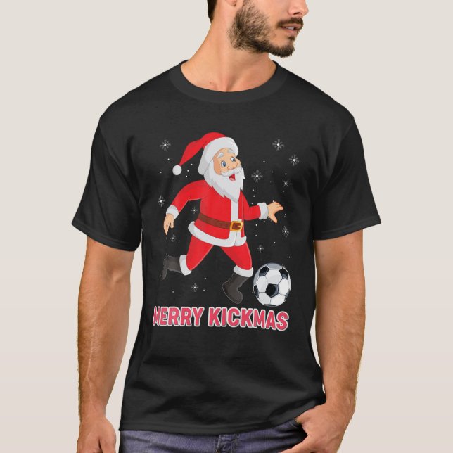 T-shirt Joyeux Kickmas Père Noël Jouer Soccer Kick Noël (Devant)