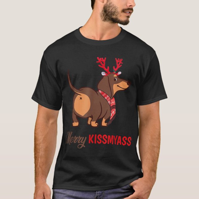 T-shirt Joyeux Kissmyass Dachshund Dachshund Reindeer de N (Devant)