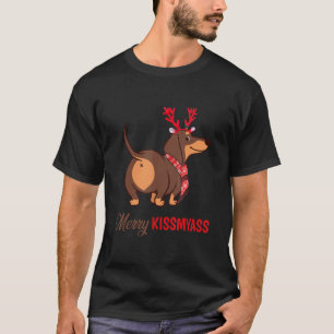 T-shirt Joyeux Kissmyass Dachshund Reindeer Chien de Noël