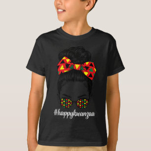 T-shirt Joyeux Kwanzaa Christmas Girl Messy Bun Black Wome