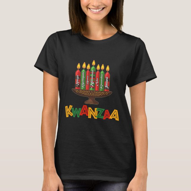 T-shirt Joyeux Kwanzaa Sept Principes De Kwanzaa - Kinara (Devant)