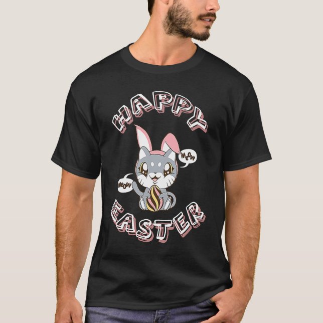 T-shirt Joyeux lapin de chat de Pâques (Devant)