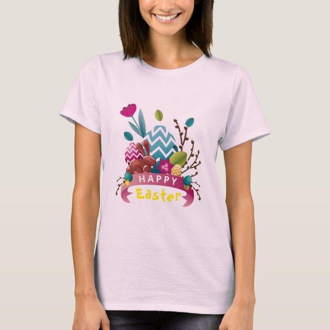 T-shirt Joyeux lapin de Pâques, conception d'oeufs (Devant)