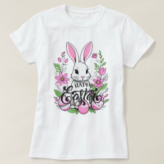 T-shirt Joyeux lapin de Pâques (rose foncé)