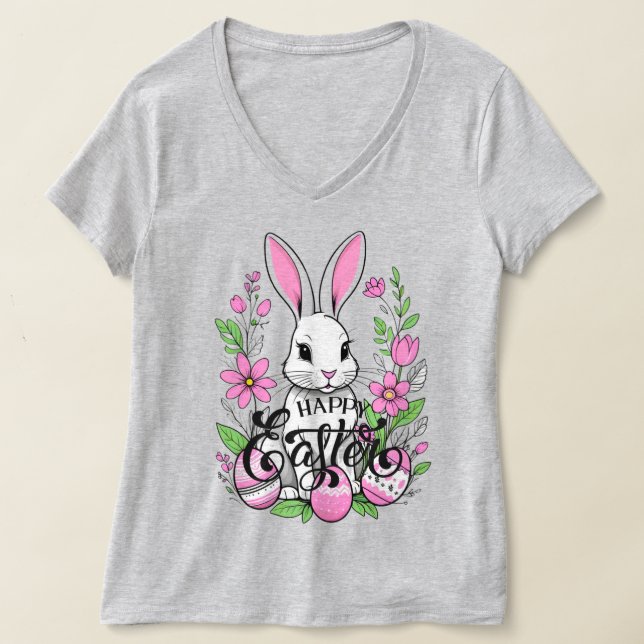 T-shirt Joyeux lapin de Pâques (rose foncé) (Poser)