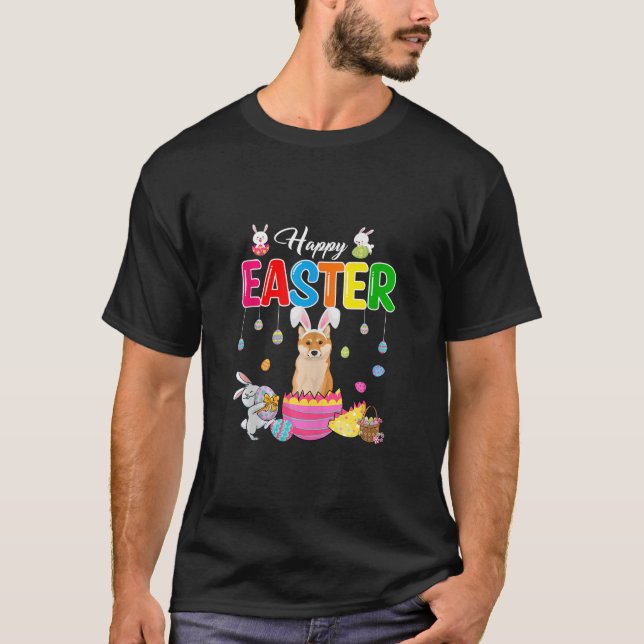 T-shirt Joyeux lapin de Pâques Shiba Inu à l'intérieur de  (Devant)