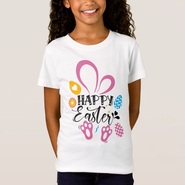 T-Shirt Joyeux lapin mignon de Pâques avec oeufs de Pâques (Devant)