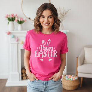 T-shirt Joyeux Lapin Rose Et Blanc De Pâques