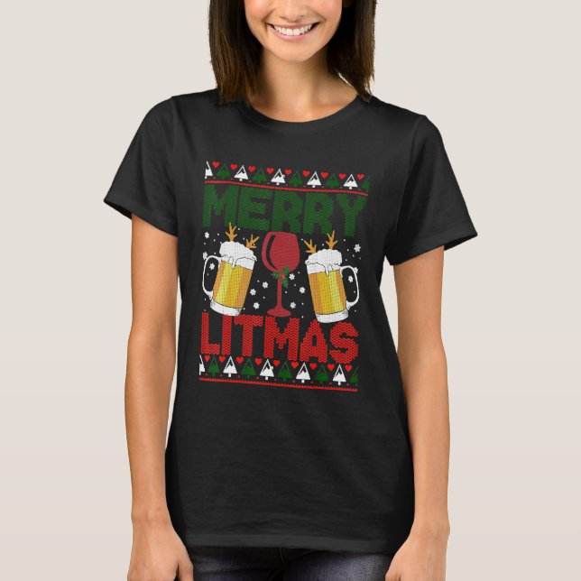 T-shirt Joyeux Litmas Vin Bière Noël Vilain Joyeux Noël (Devant)
