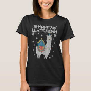 T-shirt Joyeux Llamakkah Cute Llama Menorah Ugly Hanoukka 