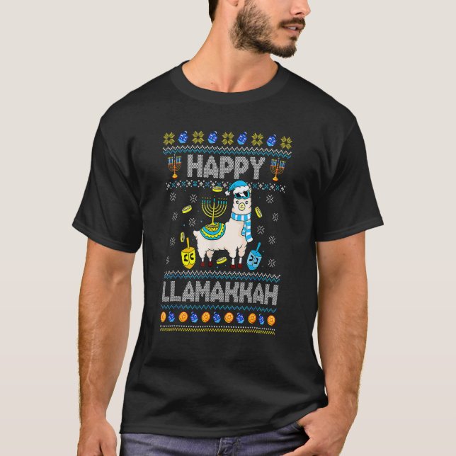 T-shirt Joyeux Llamakkah Llama Ugly Hanoukka Ugly Sweater (Devant)