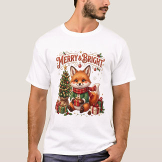 T-shirt Joyeux & Lumineux – Renard de Noël Mignon