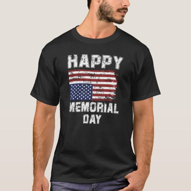T-shirt Joyeux Memorial Day Grungy Text USA Drapeau (Devant)