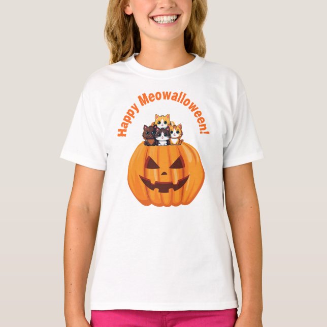 T-shirt Joyeux Meowalloween Halloween Kittens (Devant)