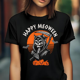 T-shirt Joyeux Meoween Chat Faucheuse Effrayant Halloween