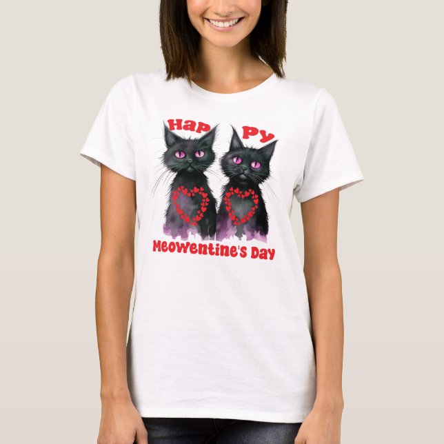 T-shirt Joyeux Meowentine's Day mignonne Cat Couple en amo (Devant)