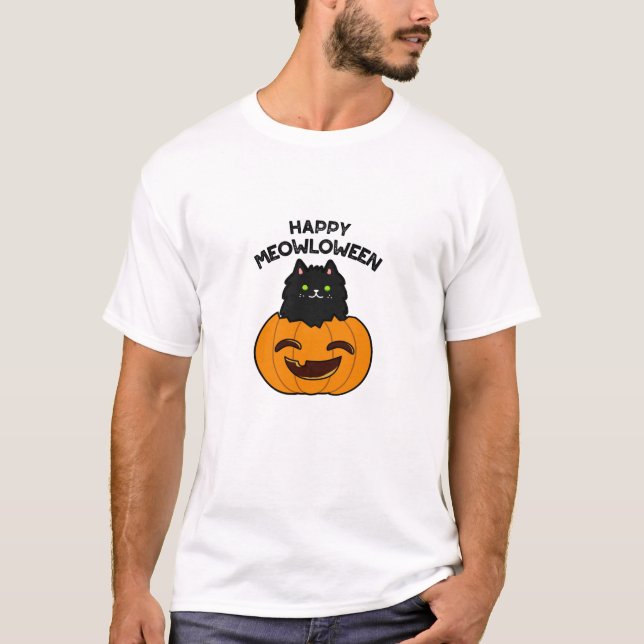 T-shirt Joyeux Meowloween Funny Halloween Pun (Devant)