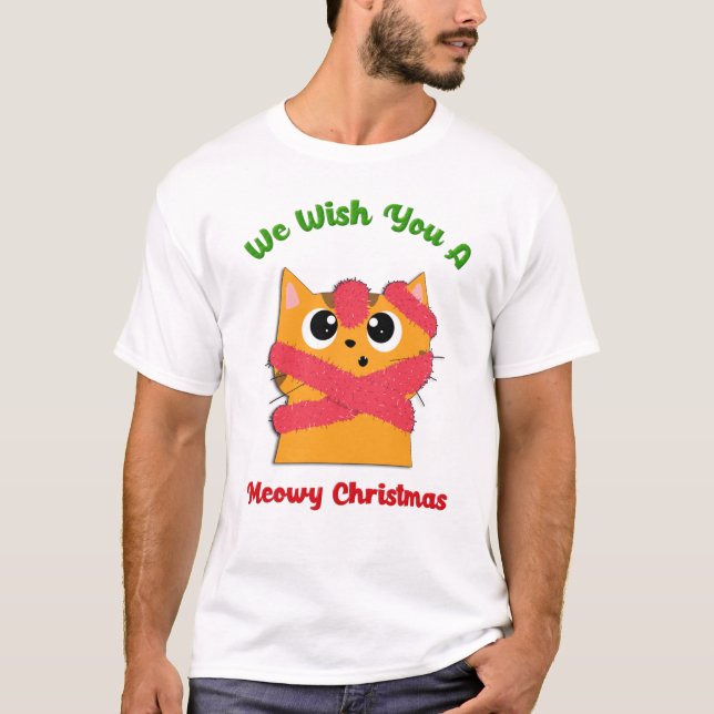 T-shirt Joyeux Meowy Noël Animaux de compagnie Fête de cha (Devant)