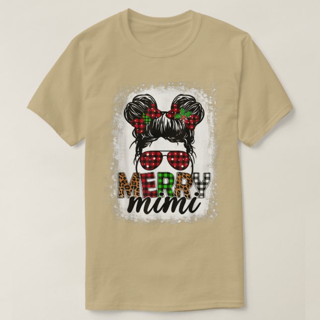 T-shirt Joyeux Mini Buffalo Plaid Leopard Messy Bun Bl (Design devant)