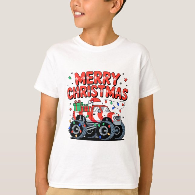 T-shirt Joyeux monstre de Noël feux de camion présente (Devant)