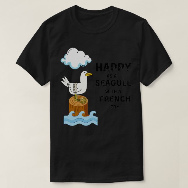 T-shirt Joyeux mouette avec une frite française (Design devant)