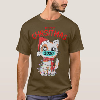 T-shirt Joyeux Noël 2020 Mignonne Masque visage de chat xm