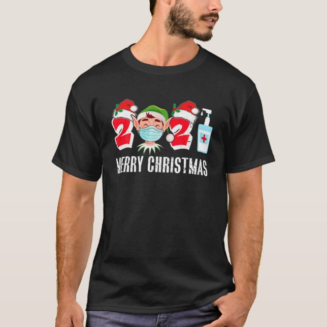 T-shirt Joyeux Noël 2021 Masque visage elf Drôle cadeau No (Devant)
