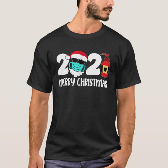 T-shirt Joyeux Noël 2021 Père Noël portant le masque de qu (Devant)
