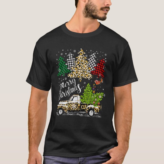 T-shirt Joyeux Noël 2022 Leopard Buffalo Truck Tree (Devant)
