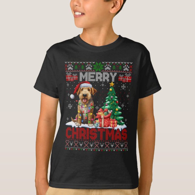 T-shirt Joyeux Noël Airedale Terrier Amoureux des chiens U (Devant)