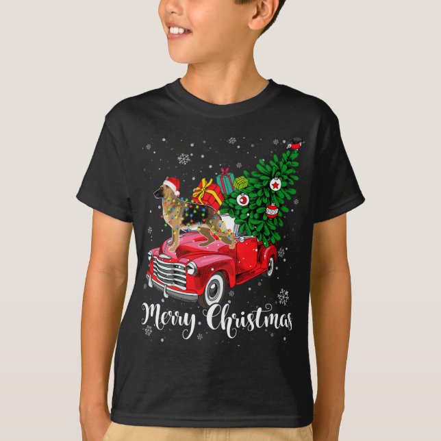 T-shirt Joyeux Noël Allemand Berger Père Noël Rouge clair  (Devant)