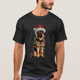 T-shirt Joyeux Noël Allemand Berger Santa Hat Lights X