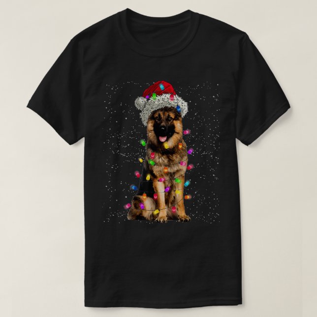 T-shirt Joyeux Noël Allemand Berger Santa Hat Lights X (Design devant)