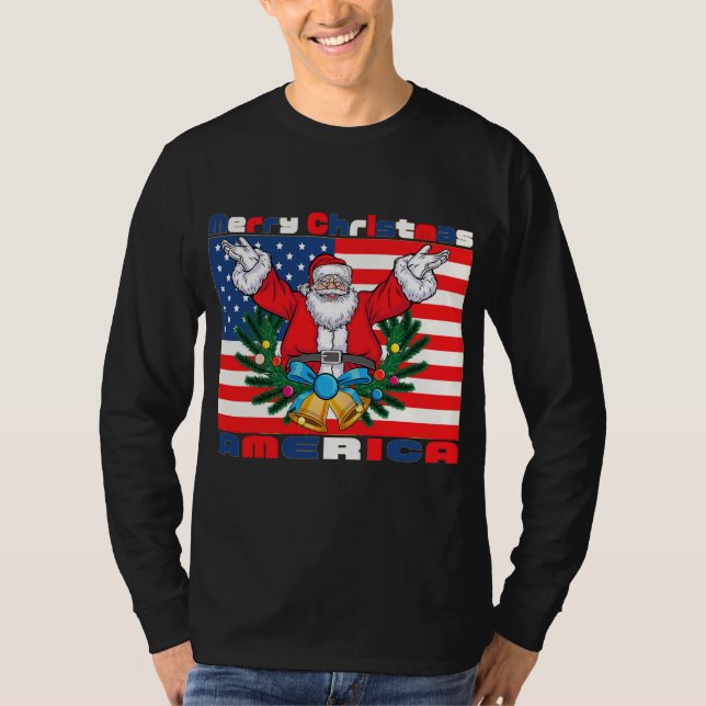 T-shirt Joyeux Noël Amérique Père Noël Funny Usa (Devant)