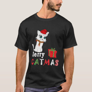 T-shirt Joyeux Noël Amoureux des chats blanc Noël Noël Noë