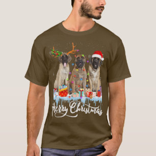 T-shirt Joyeux Noël anglais Mastiff Père Noël Light Reinde