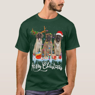 T-shirt Joyeux Noël anglais Mastiff Père Noël Light Reinde
