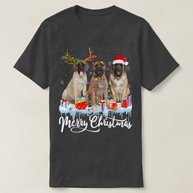 T-shirt Joyeux Noël anglais Mastiff Père Noël Light Reinde (Design devant)