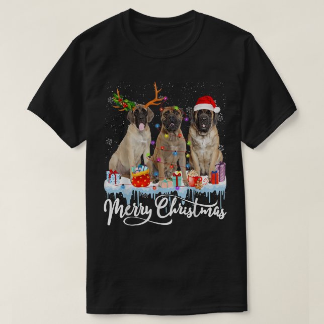 T-shirt Joyeux Noël anglais Mastiff Père Noël Light Reinde (Design devant)