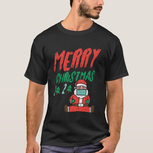 T-shirt Joyeux Noël Arbre 2020 Père Noël En Masque Xmas Qu (Devant)