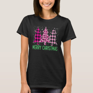 T-shirt Joyeux Noël Arbre Buffle Rose Plaid Et Leopar