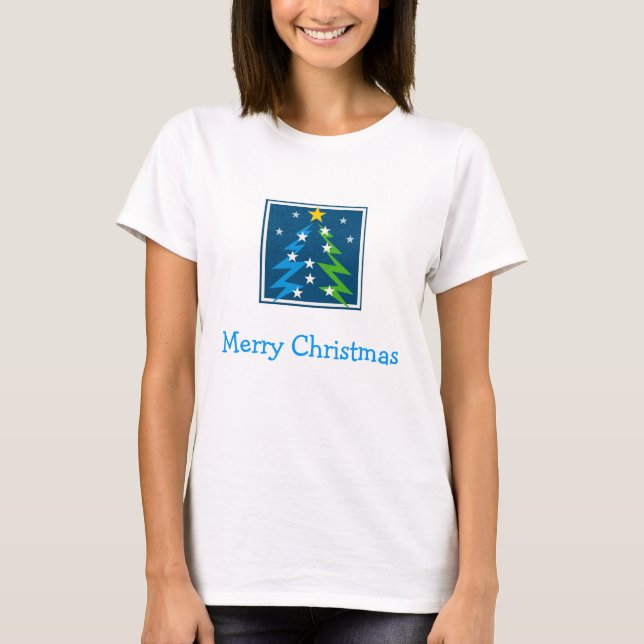 T-shirt Joyeux Noël - arbre de Noël aux étoiles (Devant)